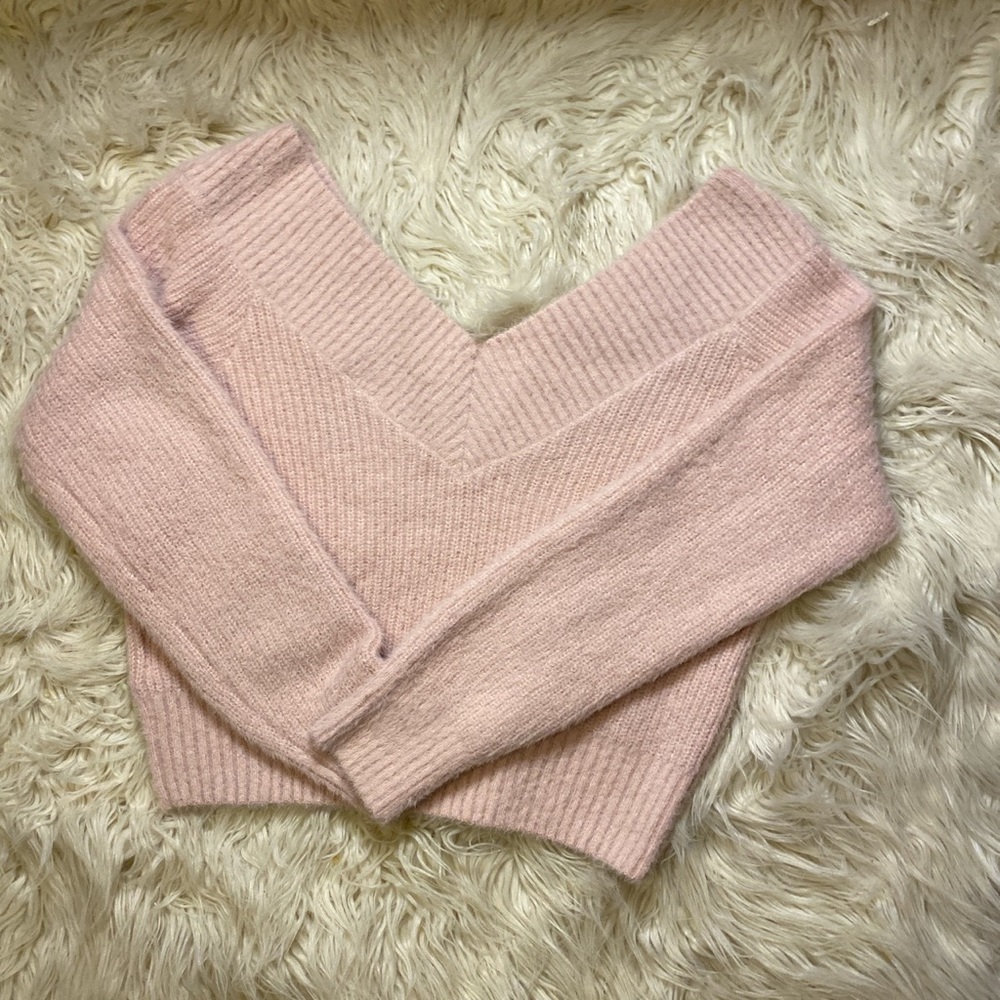 Off-the-shoulder pink sweater